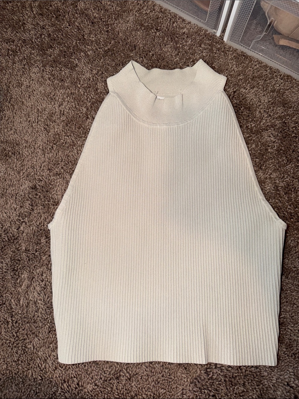 Babaton Cream Sleeveless Mock Neck Ribbed Tank